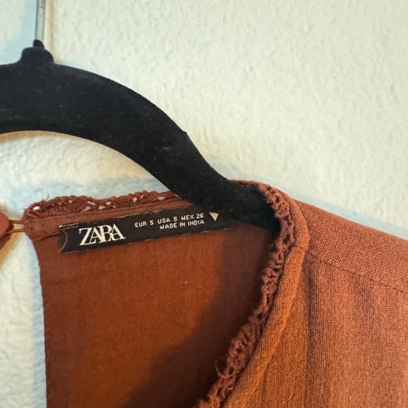 Zara Brown Smocked Tiered Sundress with Bishop Sleeves - Picture 7 of 8